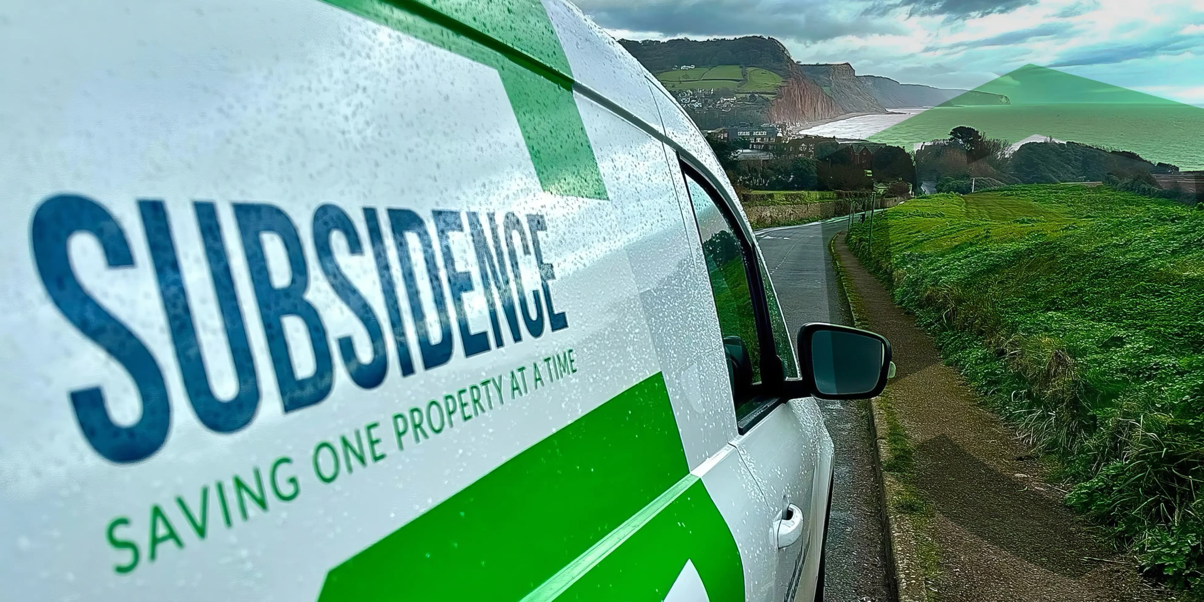 A Subsidence Ltd branded van on a UK coastal road