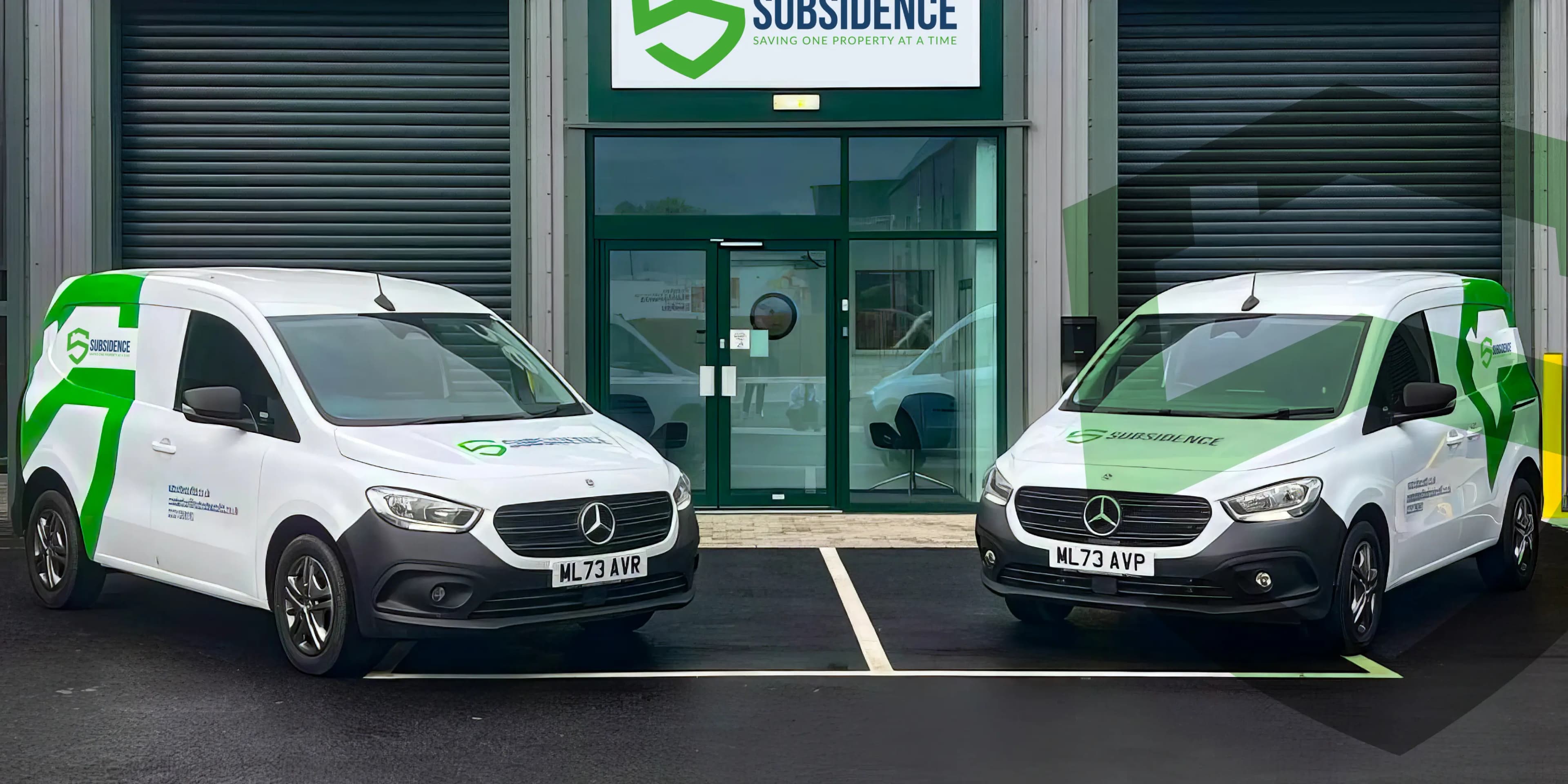 Subsidence Ltd fleet vans parked at head office